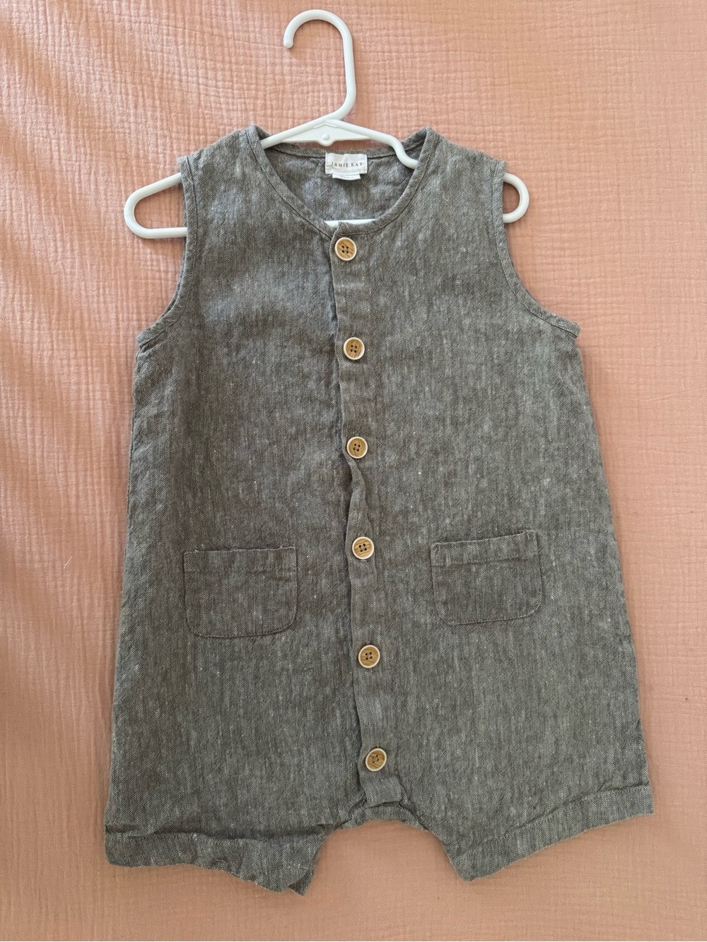Jamie Kay Neutral Grayish blue Textured Linen romper